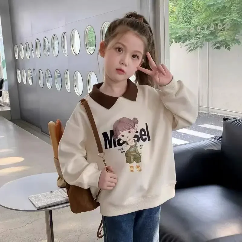 2023 벨벳 두꺼운 여아용 스웻셔츠, 귀여운 아동용 트렌디 상의, 가을 겨울 신상