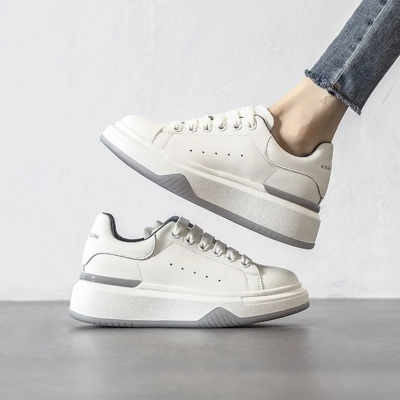 Split Leather White Shoes Women's Spring Thick-soled Heightened Casual Sneakers Popular Versatile Sneaker Zapatos De Mujer 6
