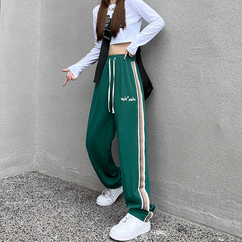 ladies cropped trousers 2022 Spring and Autumn new black loose embroidery letters casual pants straight pants INS tide pants cargo capris