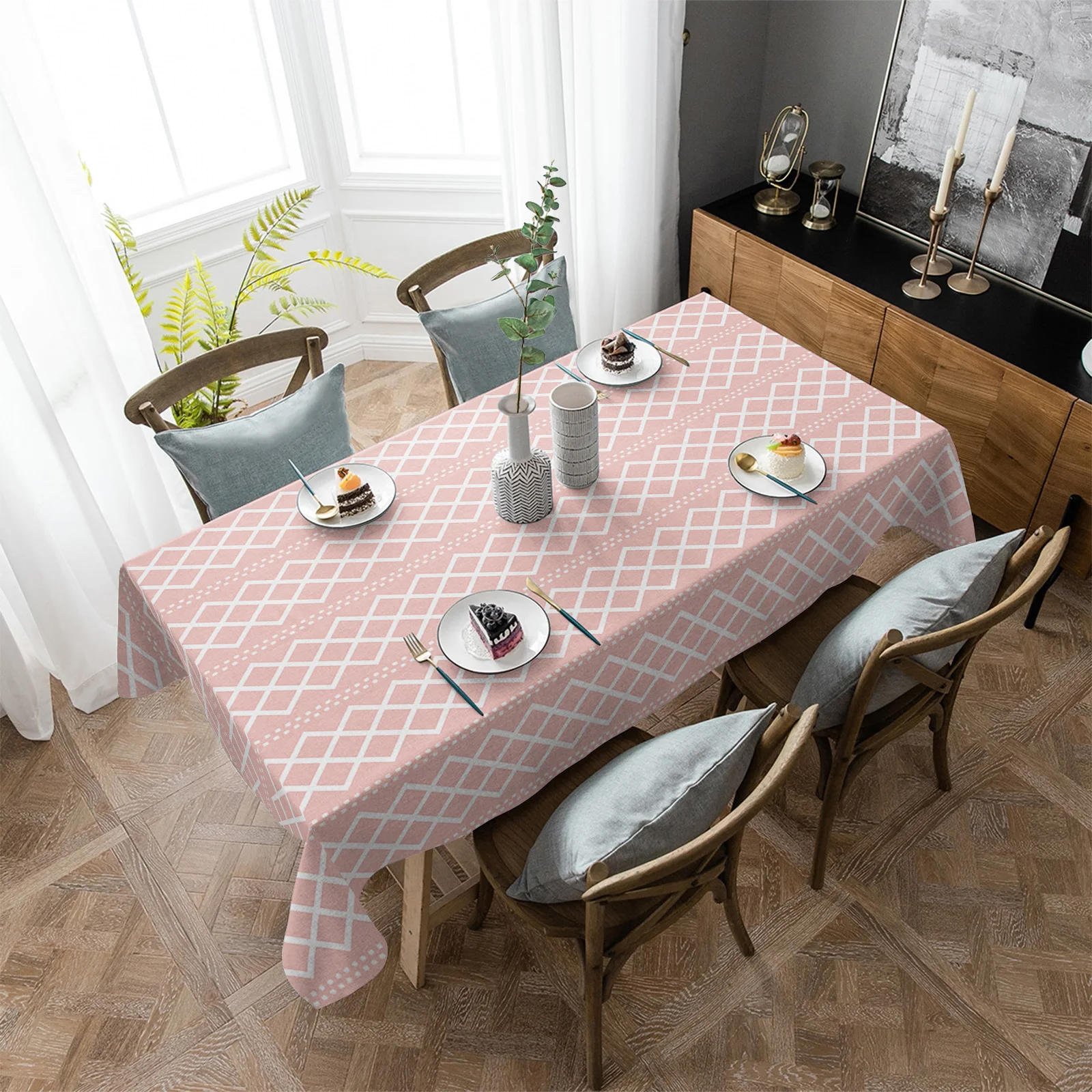 

Водонепроницаемая скатерть с розовой геометрической текстурой, предметы для украшения, прямоугольная скатерть для кухонного стола