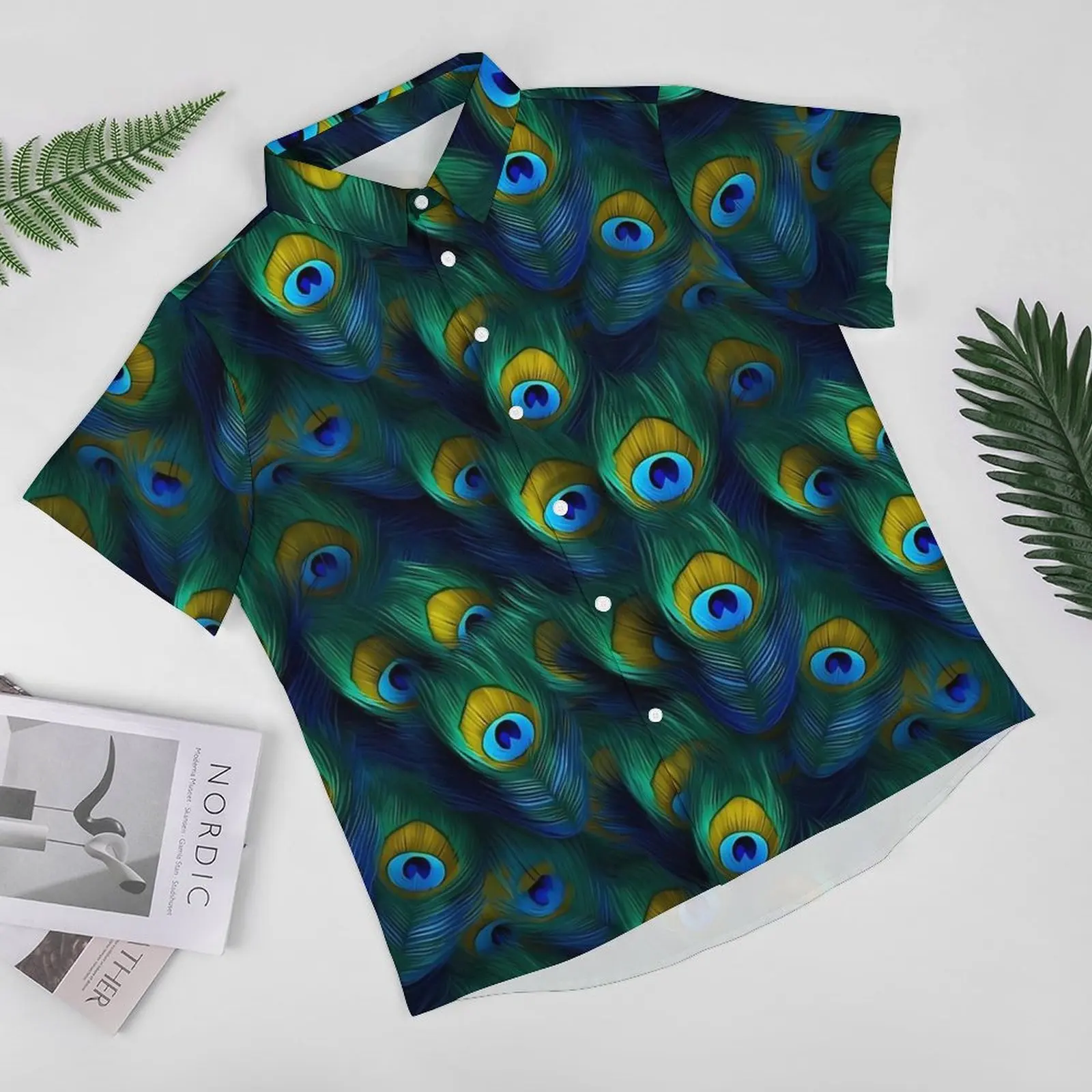 Peacock Feather Vacation Shirt Animal Print Hawaiian Casual Shirts Man Vintage Blouses Short Sleeve Harajuku Custom DIY Clothing 3