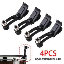 Adjustable Drum Microphone Clip Set - 4-Piece Clamp Holder (Black)