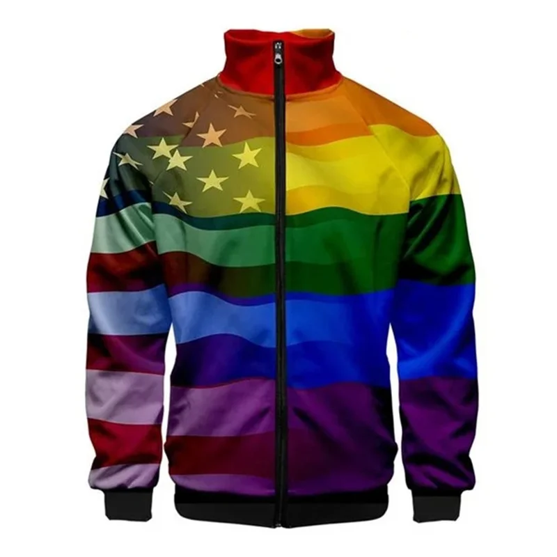 thumbnail image 1 of Nueva chaqueta con cremallera y estampado 3D de arcoíris LGBT para hombre y mujer, sudadera para el día del orgullo gay, tops de primavera y otoño, ropa de calle transpirable, 1 of 5