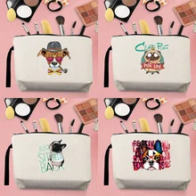 

2022 Hot Selling Makeup Storage Bag Handbag Woman Coin Purse Canvas Cartoon Dog Pattern Printing Carrying Rope Beige Pencil Case