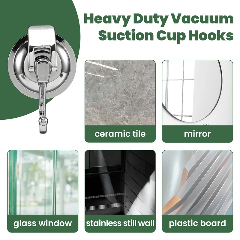 Heavy Duty Vacuum Suction Cup Hooks (2 Pack) For Kitchen Bathroom Restroom Organization