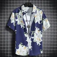 Hawaiian beach shirts Men's short-sleeved casual Seaside vacation quick-drying clothes Loose floral tops 1