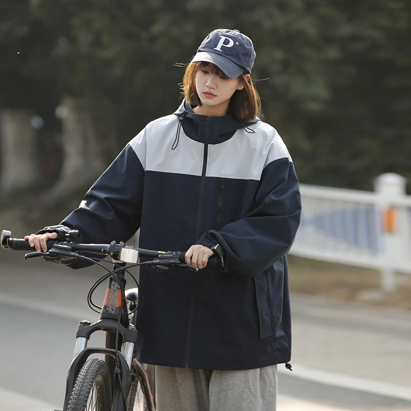 Men's Spring Autumn Hooded Jacket Outdoor Patchwork Wind-Proof  Thin Outerwear Couple Fashion Casual High Quality Streetwear