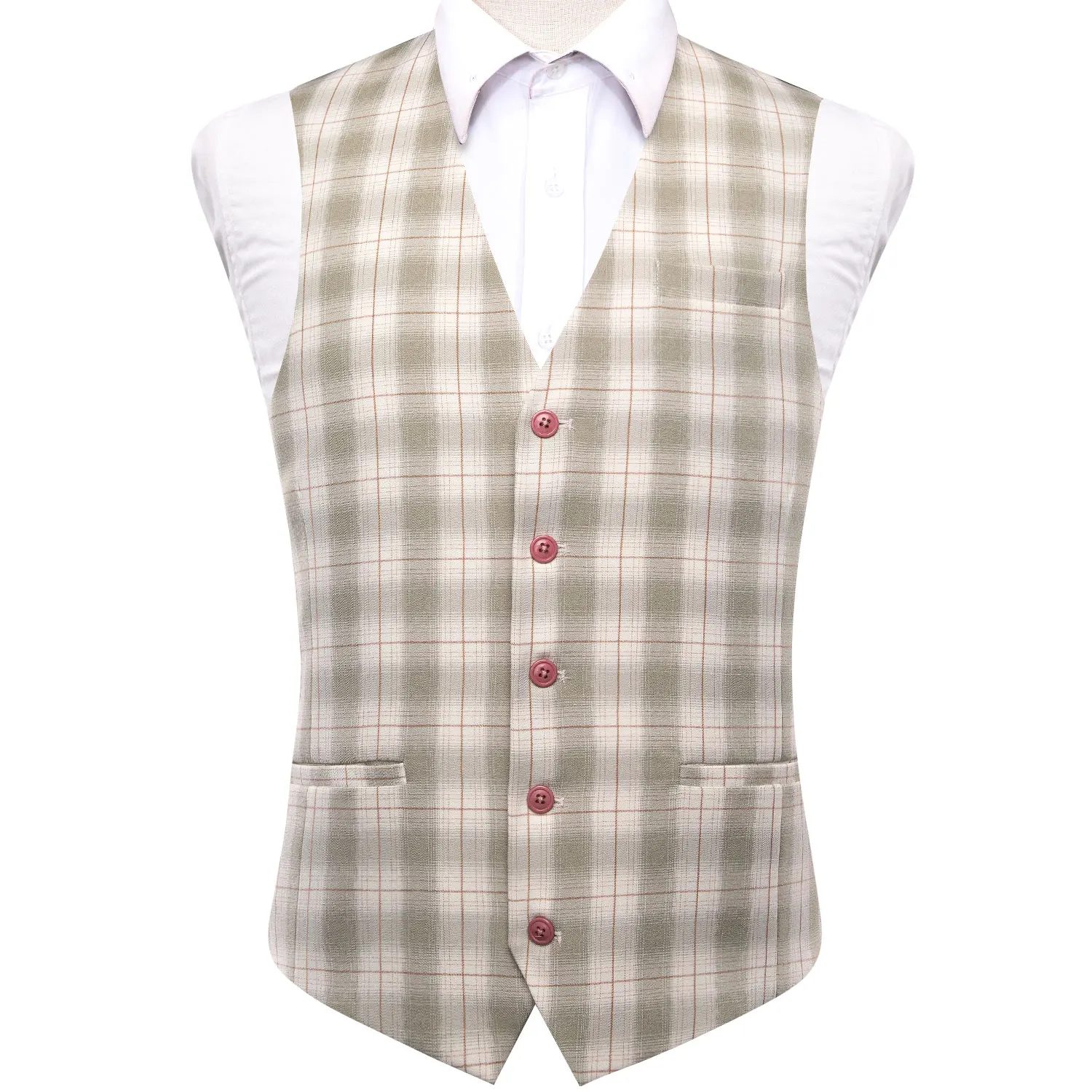 

Hi-Tie Beige Multi Viscose Mens Vest Jacquard Check Waistcoat Sleeveless Jacket for Male Designer Wedding Business High Quality