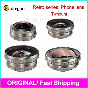 Fotorgear Obiettivo per telefono con attacco a T Serie retrò 8mm Fisheye 16mm Grandangolo 75mm Macro 60mm Ritratto Obiettivo esterno per telefono cellulare
