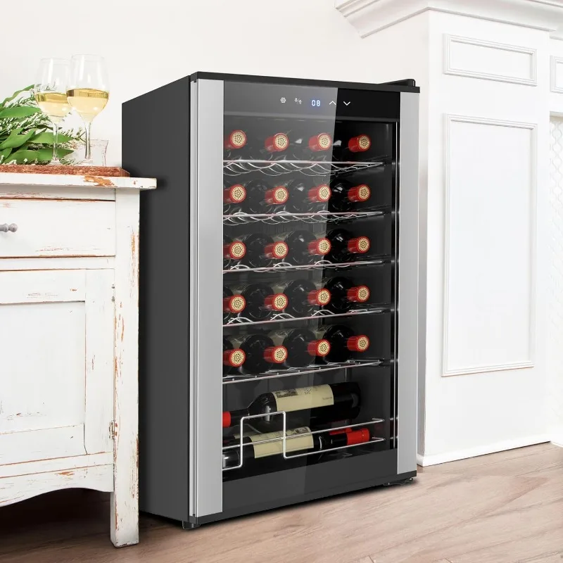 24 Bottle Wine Cooler Refrigerator Compressor Wine Fridge Black Freestanding Wine Cellar with UV-Blocking Glass for Red White 3