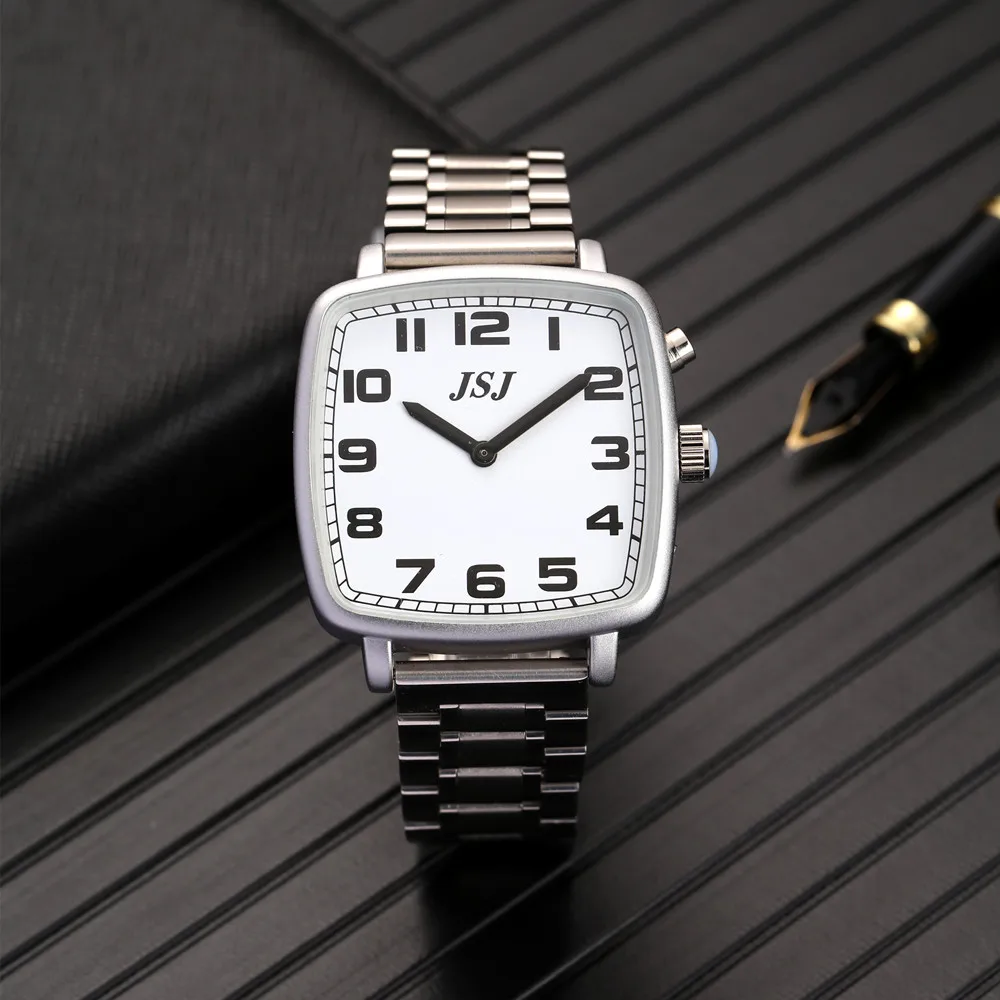 Square English Talking Watch with Alarm,Speaking Date and Time,White Dial TESW-17
