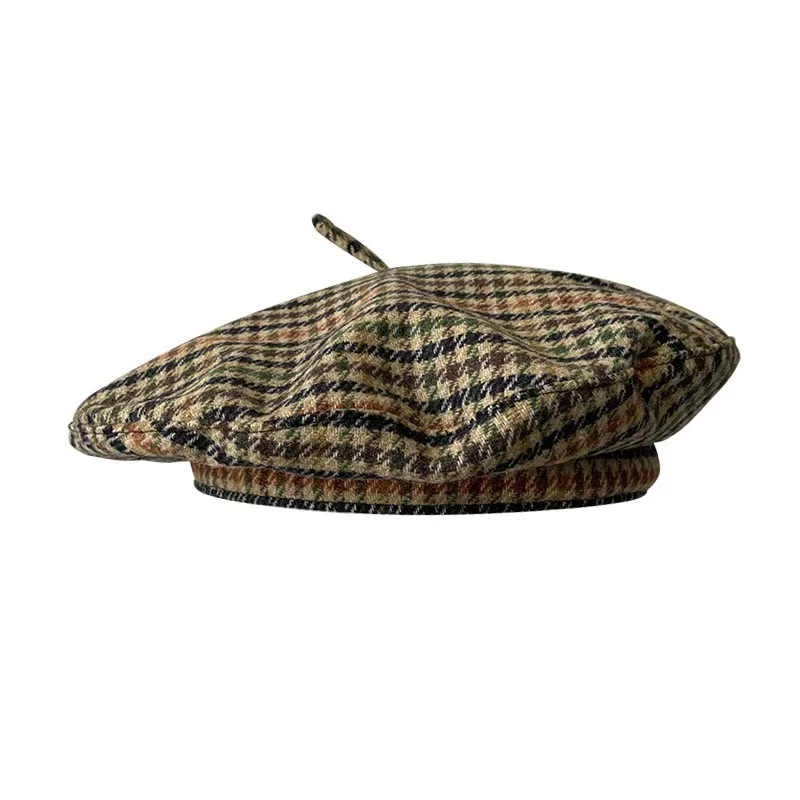 

Retro Fashion Beret Women‘s Autumn New British Plaid Flying Saucer Hat