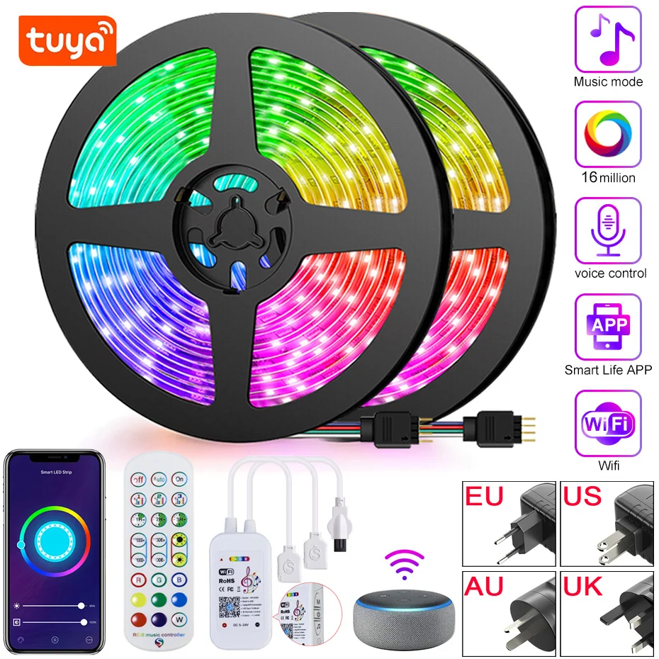 10m 15m 20m 30m tuya WIFI RGB LED svléknout se světel 12V 5050 pokoj ložnice dekorace práce s chytrá život alexa google domácí RGB páska