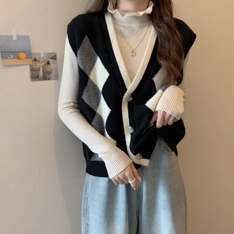 Women Street Fashion 2022 Autumn and Winter Corduroy Cardigan Suit Collar Single-breasted Sleeveless Solid Color Vest Jacket