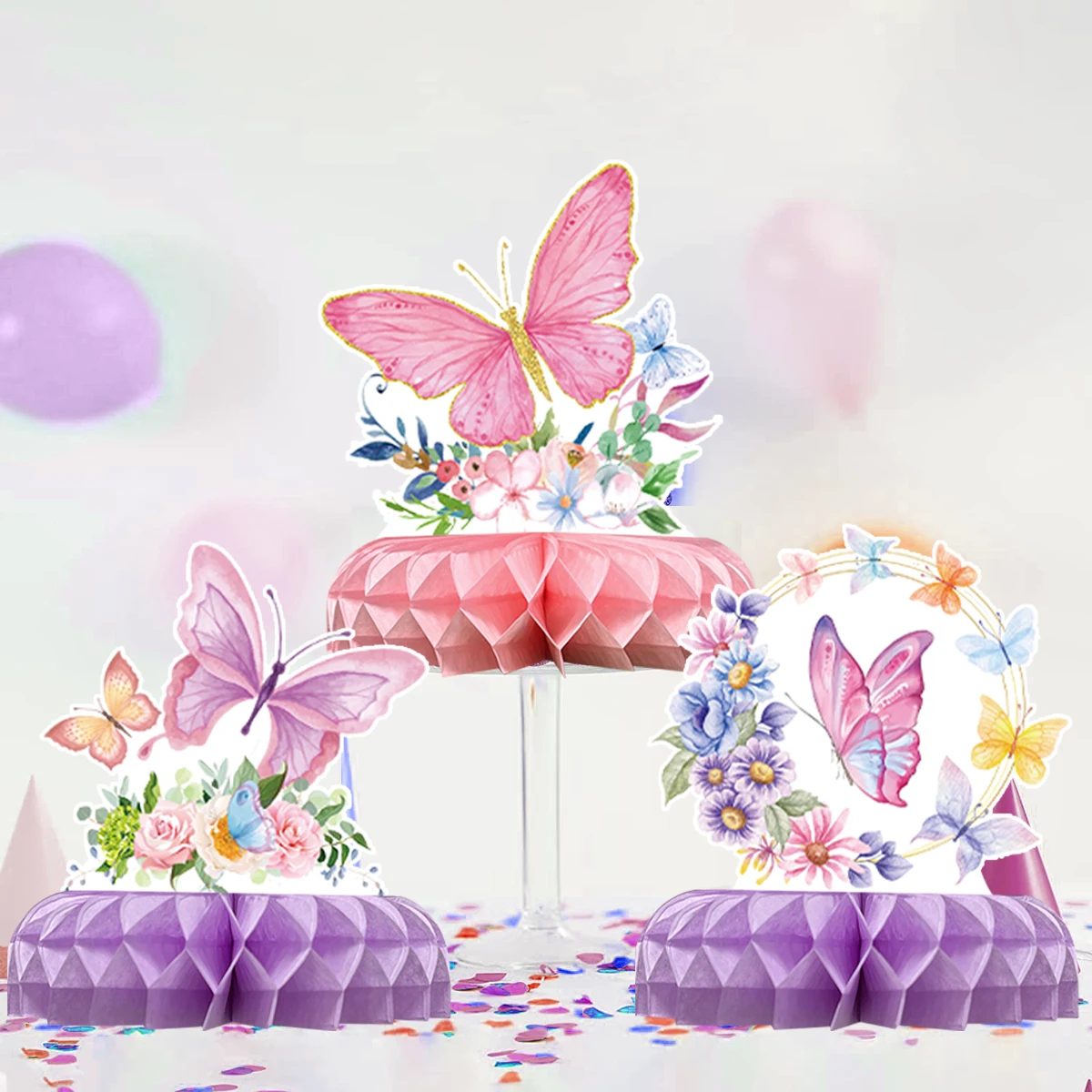 Carta per feste a tema farfalla a nido d'ape Farfalla felice Decorazione per feste di compleanno Decorazioni per feste di compleanno per ragazze Decorazioni per baby shower  15