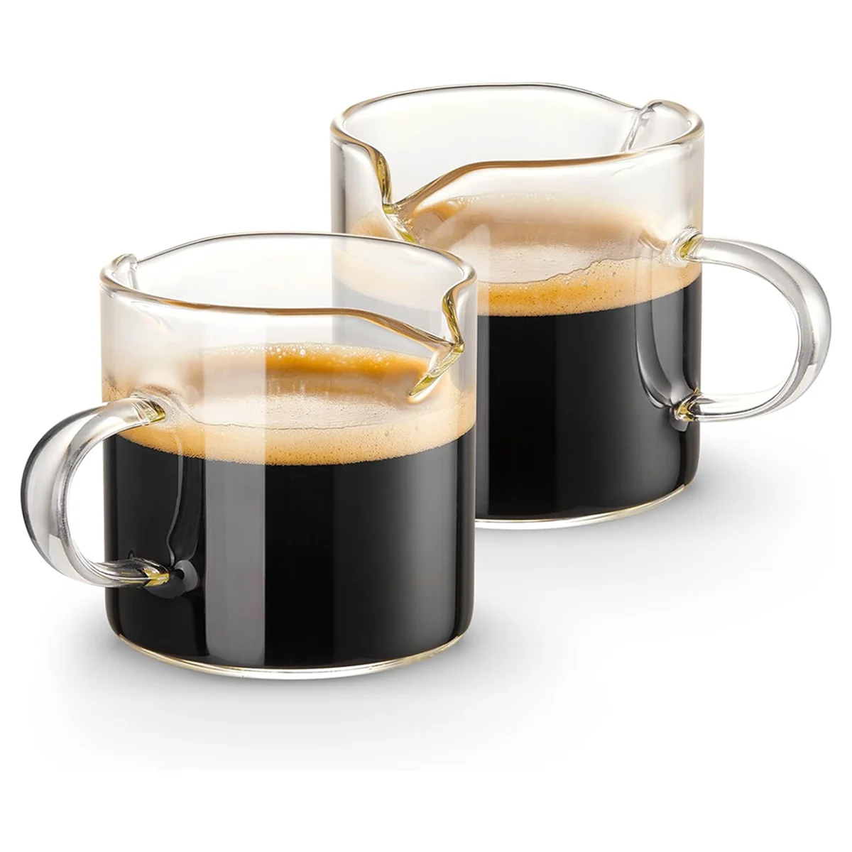 Espresso Cups Set of 2, 4 OZ Double Spouts Cups, Espresso Shot Glasses, Milk Cup with Handle, Clear Glass,