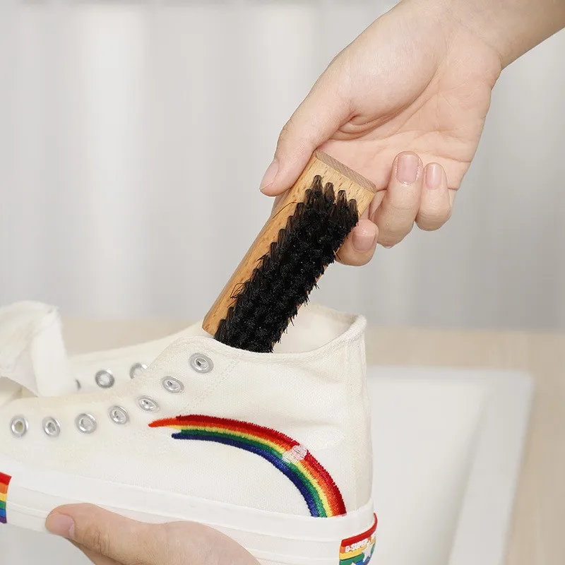 Multifunctional Shoe Care Tool Natural wooden handle small shoe brush Sneaker cleaning shoe brush 6