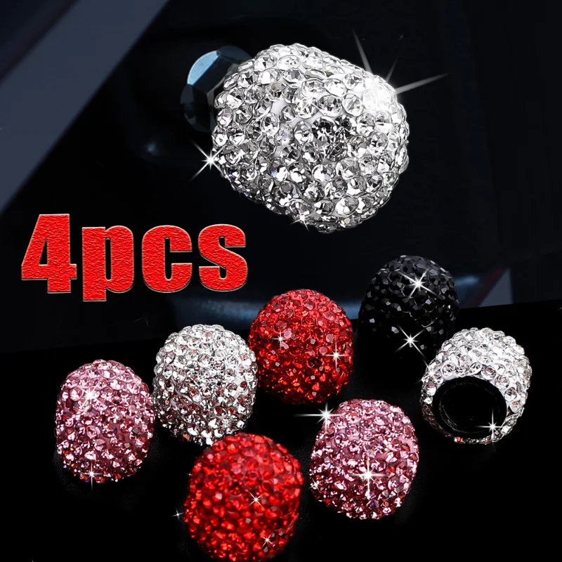 

4PCS Universal Crystal Rhinestone Car Tire Valve Caps Diamond Shining Dust-proof Wheel Valve Cover Decoration Car Accessories