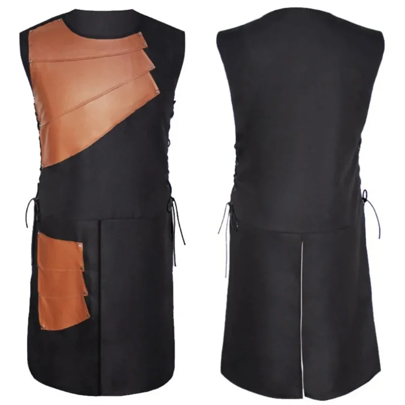 

Костюм для косплея средневекового рыцаря, Мужской винтажный жилет без рукавов с боковым ремешком в стиле пэчворк, мужской костюм для ролевых игр в стиле стимпанк, пират, Броня на Хэллоуин