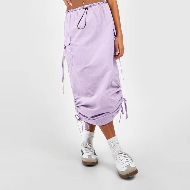 여성 캐주얼 신축성 허리 플랩 포켓 드로스트링 스커트, y2y 하프 스커트, 작업 스커트, 패션