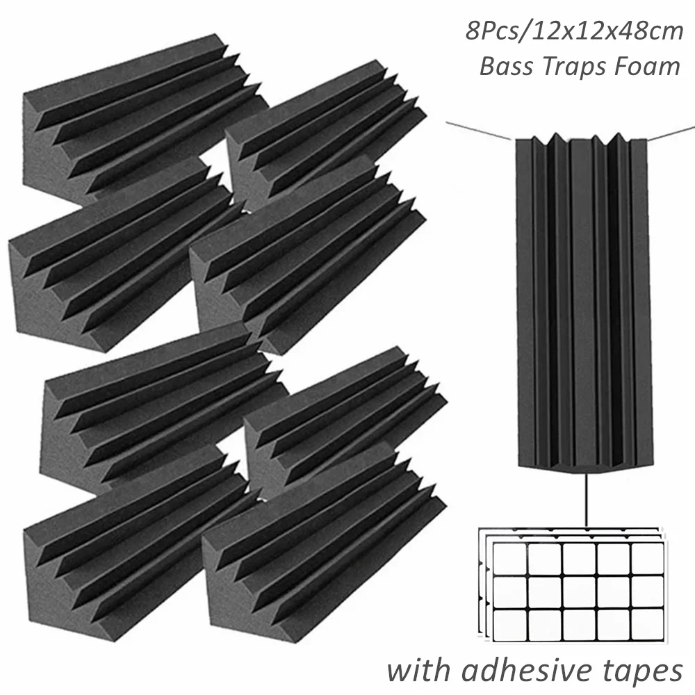 Espuma de Canto Long Bass Trap com Fitas Adesivas Esponja de Tratamento Acústico Alta Densidade 12x12x48cm Pcs