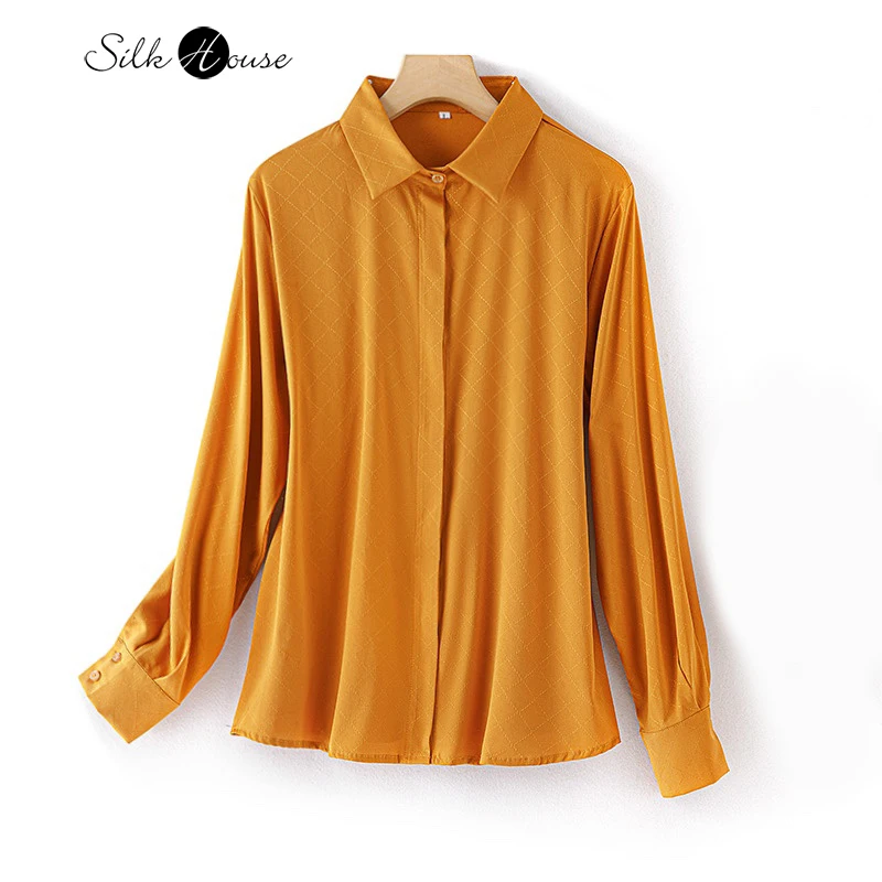 2023 Autumn New Heavyweight Elastic Silk Long Sleeve Shirt with Silk Square Collar Versatile Professional Office Women's Wear