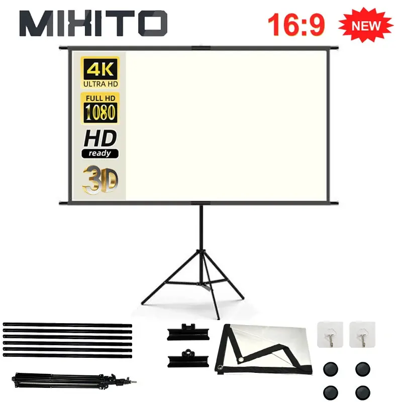 

MIXITO с подставкой, белая сетка, антибликовый экран проектора, 2,0 усиление, 100, 120 дюйма, для улицы, для домашнего кинотеатра, 4K HD экран для проектора