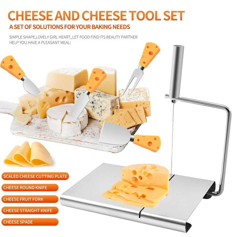 10pcs Cheese Slicer Kit Cutting Board with 5 Wires Cheese Knifes Stainless Steel Butter Cliser Wires for Kitchen Cheese Tools