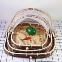 Hand-Woven Bamboo Food Serving Tent Basket Tray Fruit Vegetable Bread Storage Basket Kitchen Outdoor Picnic Mesh Net Cover 1