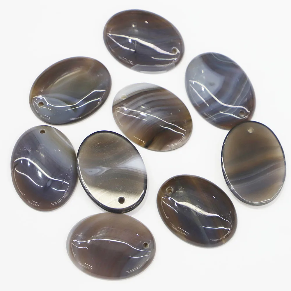 Natural Stone Oval Grey Agate CAB Cabochon Necklace Pendants Women Fashion Jewelry Gift Accessories Wholesale 8Pcs Free Shipping