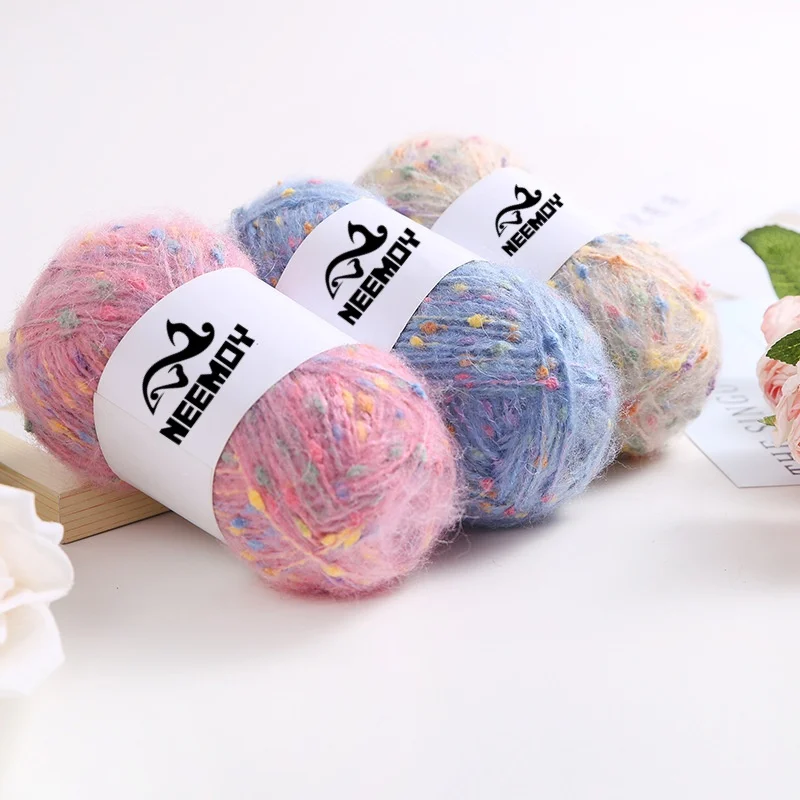 2Pc Rainbow Bean Mohair Yarn, Neemoy 50G Long Plush Polka Dot Yarn Ball, Fai Da Te Sciarpa Cappello Maglione Filo, Coppia Regalo Intrecciato A Mano
