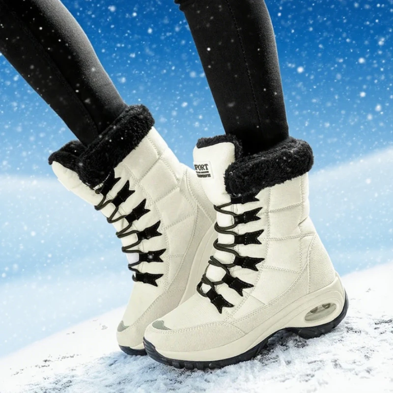 Women Boots Winter Warm Quality Mid-Calf Snow Boots High Quality Snow Boots Lace-up Comfortable Ankle Outdoor Waterproof Hiking