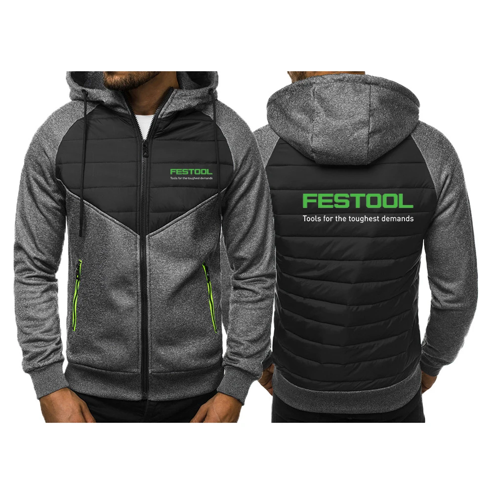 Festool 2023 New Tricolor Hooded Jacket Spring and Autumn Men Casual Slim Patchwork Zipper Long Sleeve Clothing