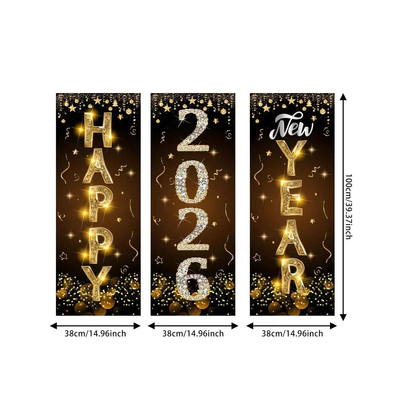 2026 Nieuwjaar Decoraties Gelukkig Nieuwjaar Banner Zwart Goud Nieuwjaar Deur Cover Hangende Decoraties voor 2023 Oudejaarsavondfeest