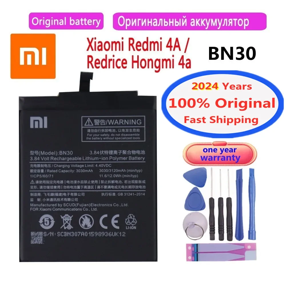 

2024 Years BN30 100% Original Battery For Xiaomi Redmi 4A Redrice Hongmi 4A Replacement Bateria Battery Fast Deliver + Tools