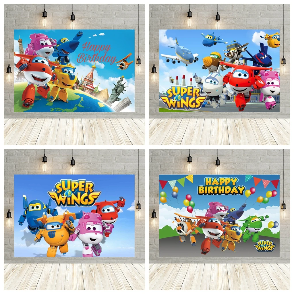 Cartoon Super Wings Background Photography Baby Shower Birthday Party Decor Cake Table Foto Sfondo Fotografico Puntelli Da Studio