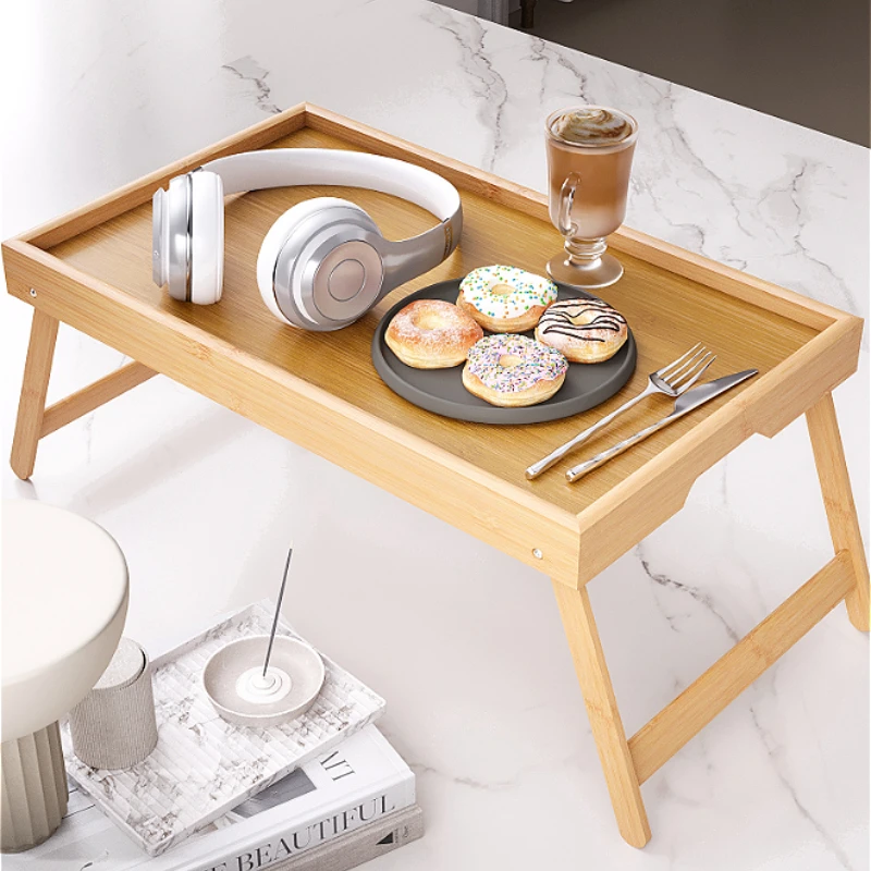 Computer Desk and Dining Table with Foldable Legs-Bamboo Breakfast Tray for Sofas, Beds, Dining, Snacking, and Work