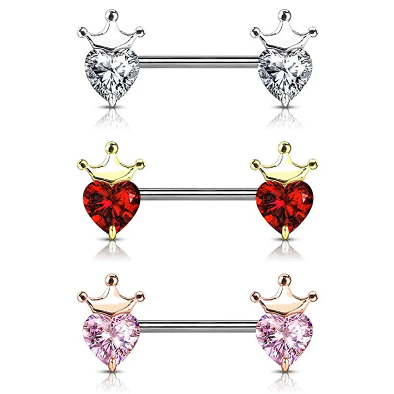Stainless Steel Crown Nipple Piercing Set Heart Nipple Jewelry Bulk Crystal Ring Lot Piercing Pezon Body Jewelry Pack piercing jewelry body piercing jewelry body jewelry