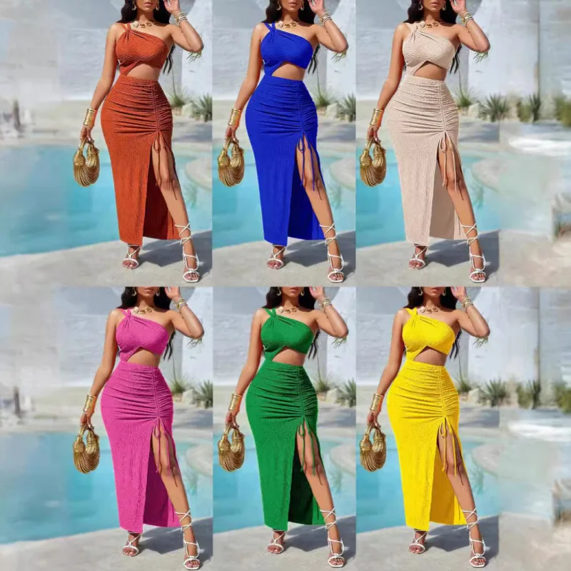 Cross-Border Spring Summer Asymmetrical oulder Dr Design Casual mid Waist Ultra Soft Polyester A-Line Skirt Dr