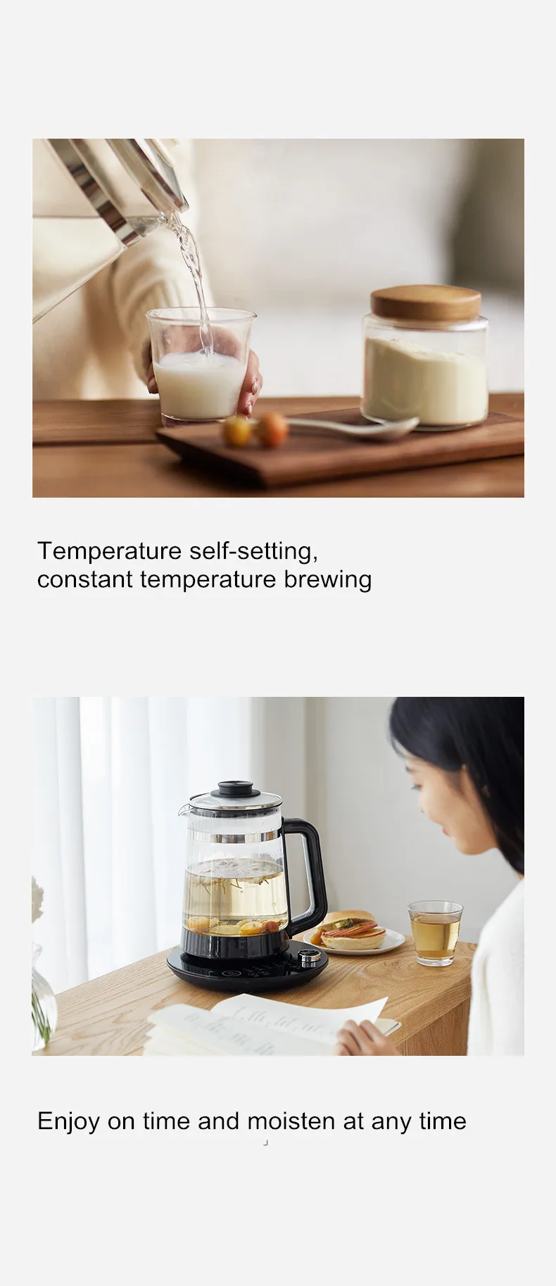 Description Picture 6 of item1.7L Electric Kettle Health Pot Rotation Adjustment Fruit Tea White And Black Boiled Tea Glass Household Office Rapid Heating