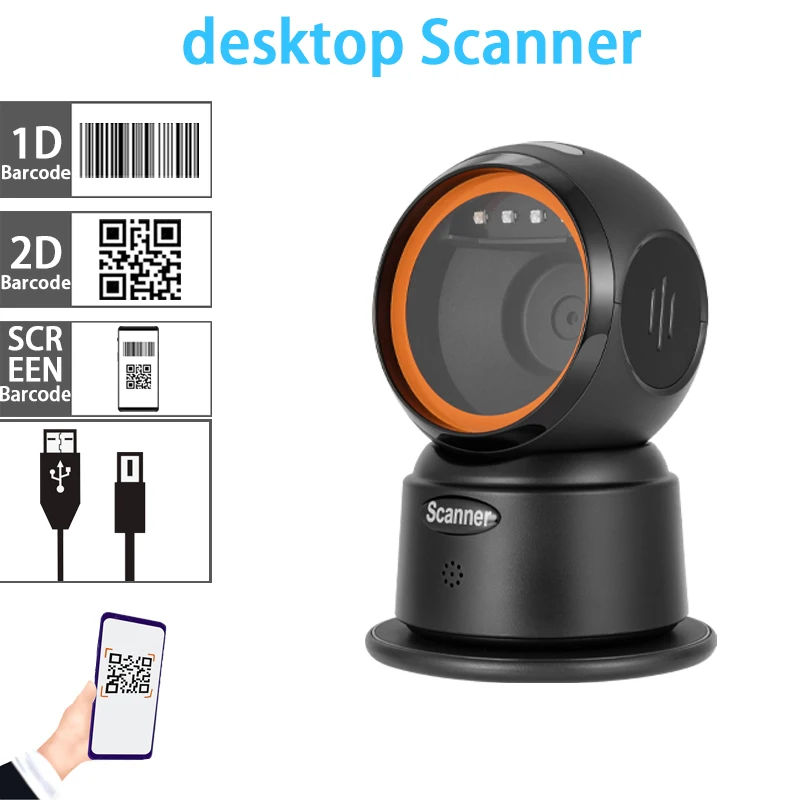 Omnidirection 2D Desktop Barcode Scanner Read 1D 2D Qr Code for Supermarket Store