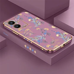 Soft Plating Leaves Pattern Shockproof Phone Case for Vivo V27 Pro (Purple - 715)