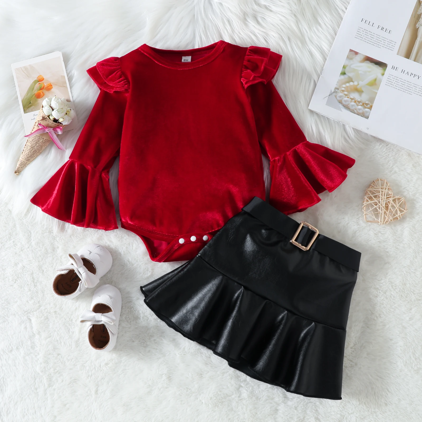 Conjunto Navideño De 2 Piezas Para Niña: Suéter De Manga Larga Y Falda Tutú De Tul, Para Fiestas Y Fotos De Navidad