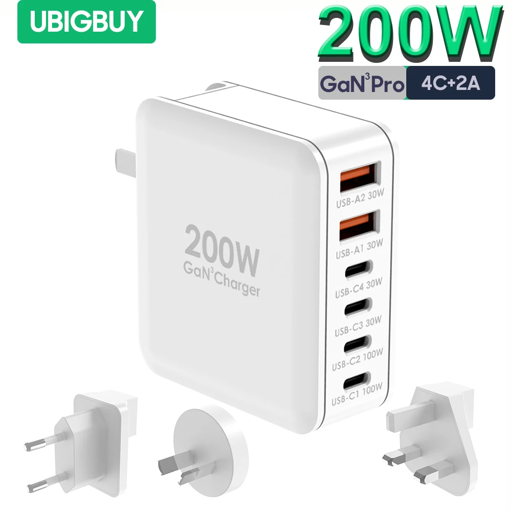 

Зарядное устройство Ubigbuy сетевое с USB-портом, 6 портов, 200 Вт