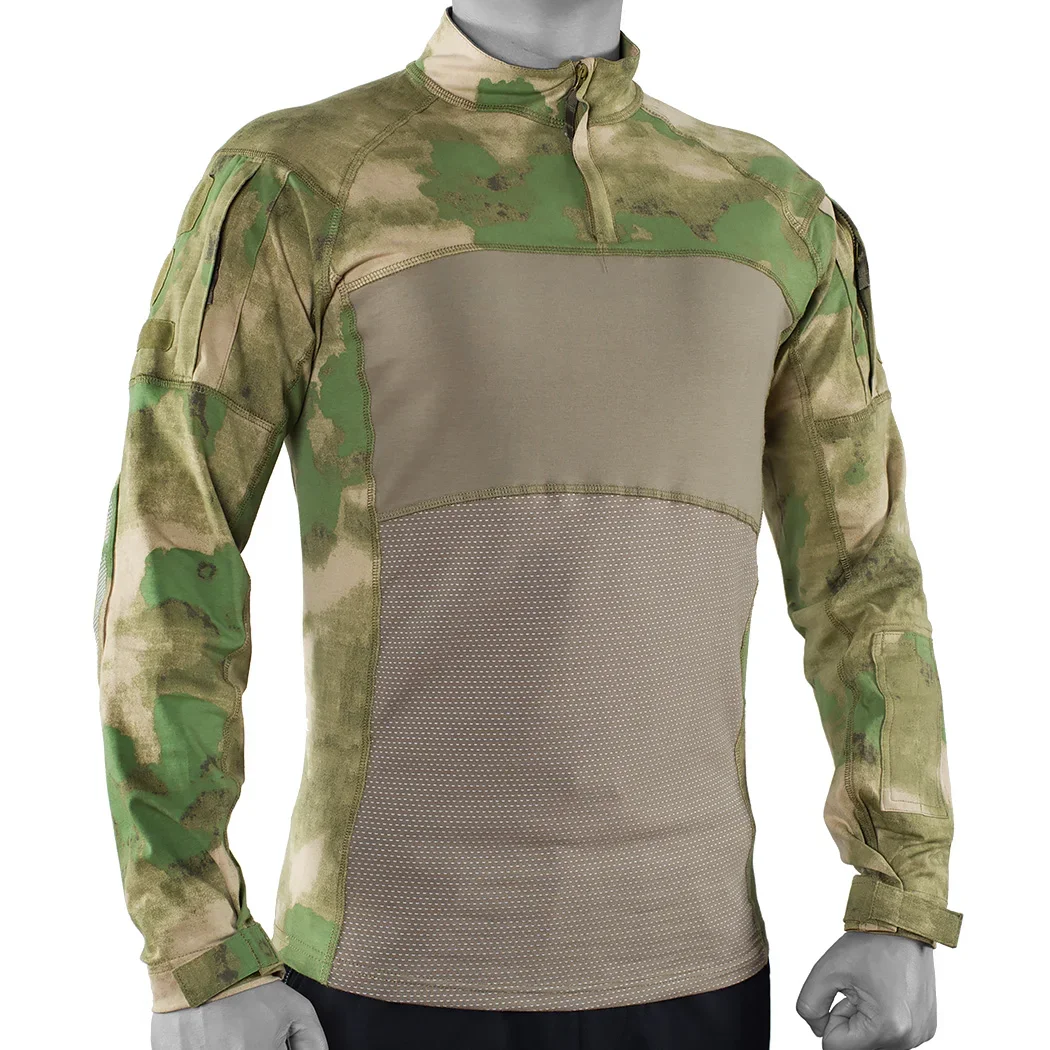 Tactical Camo Shirt 1/4 Long Sleeve Breathable Fast Dry Multicam Outdoor Cotton Military Elasticity Men Clothing Hunting Clothes 2