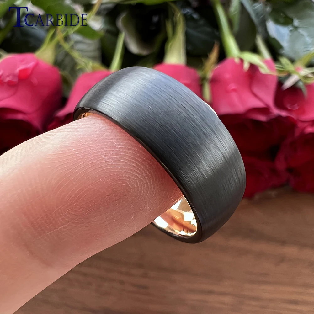 8MM Black Rose Color Men Women Tungsten Wedding Engagement Ring Domed Brushed Finish Boyfriend Husband FatherDaily Life Jewelry