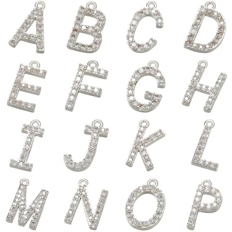 

ZHUKOU 7x8mm 26 silver color crystal letter pendant for women necklace earrings jewelry accessories making model: VD594