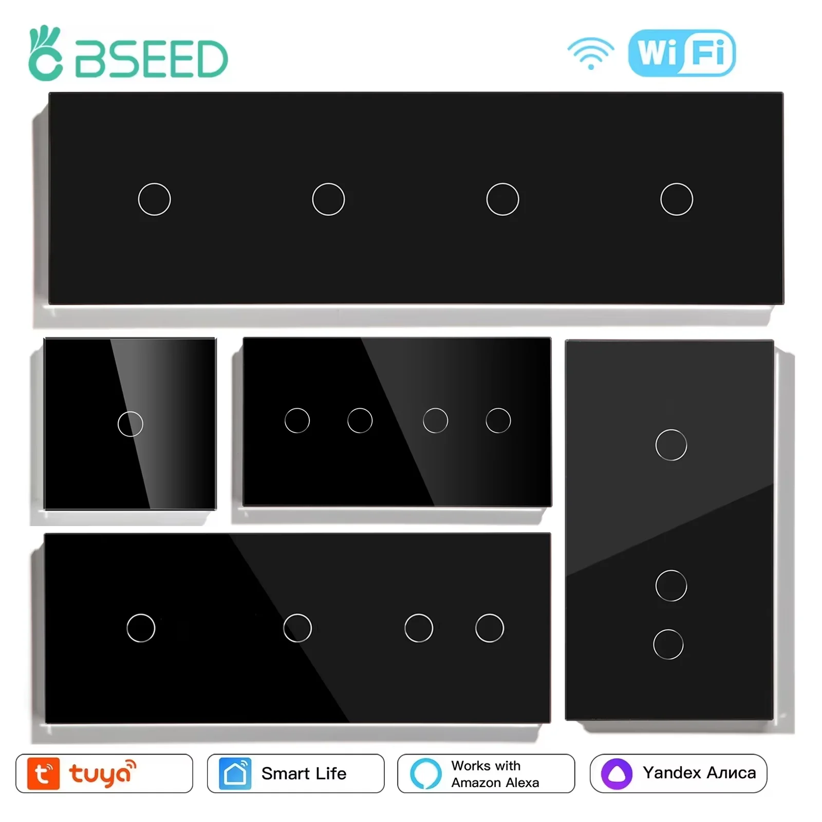 BSEED Wifi 1/2/3Gang Touch Light Switches คู่สมาร์ทสวิทช์ 1/2/3Way Tuya Smart Life Alice ควบคุมแผงกระจก EU มาตรฐาน 1