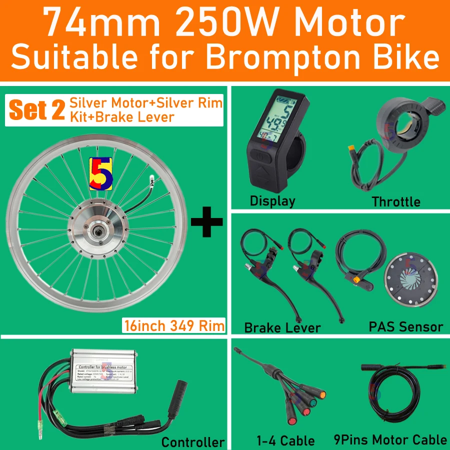 1.6kg Electric Brompton Folding bicycle Motor 36V 48V 250W Gear hub Motor 28holes 74mm High Speed