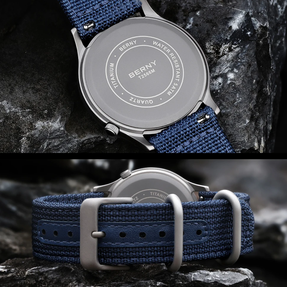 BERNY Men\'s Quartz Watch BERNY VH31 Super Luminous Sapphire Glass Fashion 5ATM Waterproof Titanium Men\'s Vintage Pilot Watch